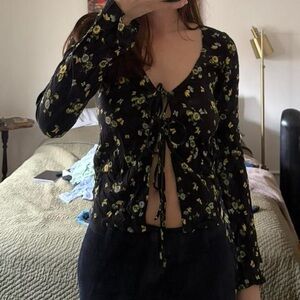 Motel Rocks Black Floral Tie-Front Blouse